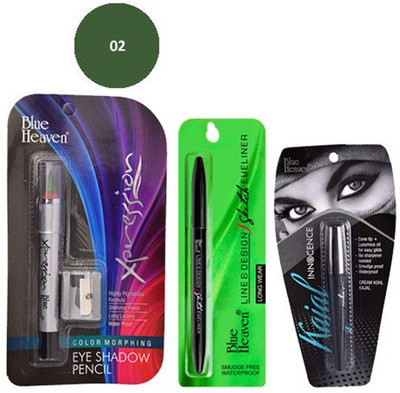 

Blue Heaven Line Design Sketch Eyeliner , Xpression Eye Shadow Pencil 02 & Innocence Kajal(Set of 3)