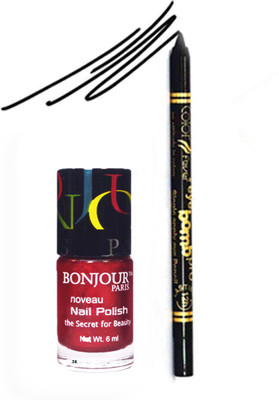

Bonjour Paris Color Fever 913 Black Pro Kajal+Maroon Nail Polish(Set of 2)