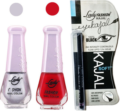 

Lady Fashion Nail Polish And Kajal Combo(Set of 3)