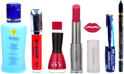 

Rythmx Lipstick And Nail Polish + Eyliner + Sindoor + Remover + Kajal Makeup Combo Pack(Set of 6)