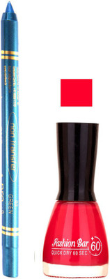 

Fashion Bar Redish Pink Nail Polish With Pro Non Transfer Turquoise Blue Kajal 95(Set of 2)
