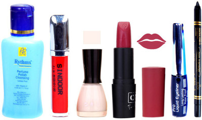 

Rythmx Remover, OTG Lipstick, Sindoor, Nail Polish,EyeLiner, Remover,Black Kajal, Makeup kit Combo 10060(Set of 6)