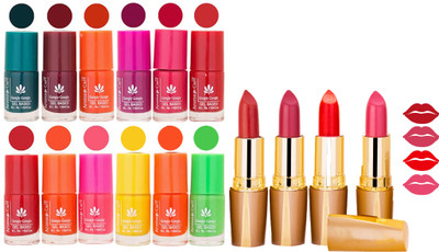 

Aroma Care 12 Piece Vibrant Color Nail Polish Combo Set With 4 Rythm Creamy Matte Lipstick Combo 173(Set of 16)