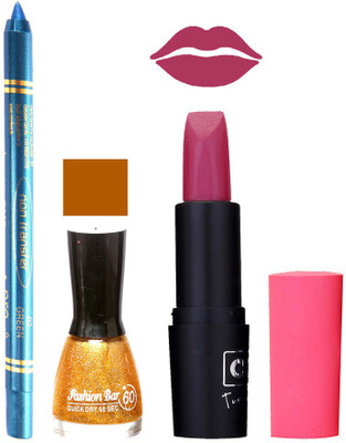 

Fashion Bar Nail Polish , otg Lipstick , Turquoise Blue Kajal Combo94(Set of 3)
