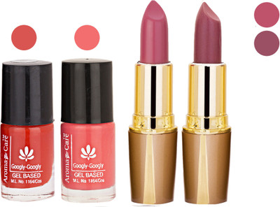 Aroma Care Orange Nail Polish + Purple Lipstick Combo 2907201651(Set of 4)