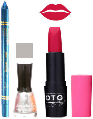 

Fashion Bar Nail Polish , otg Lipstick , Turquoise Blue Kajal Combo43(Set of 3)