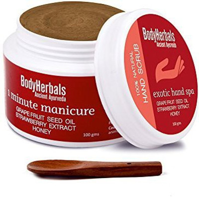 

BodyHerbals 1 Minute Manicure, Elbow / Hand Scrub Grape Fruit Seed Oil, Strawberry Extract & Honey Scrub(100 g)