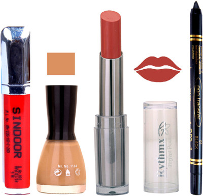 

Rythmx Lipstick Sindoor,Nail Polish,Black Kajal Makeup Pack Combo 620(Set of 4)
