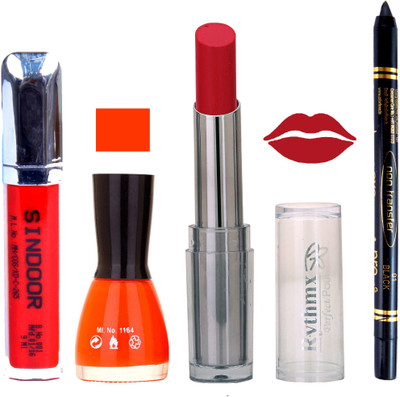 

Rythmx Lipstick Sindoor,Nail Polish,Black Kajal Makeup Pack Combo 670(Set of 4)