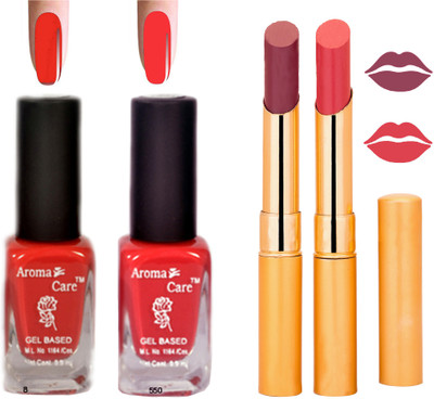 

Aroma Care Black Cap Nail Polish RHYTHM Orange Lipstick Combo 076(Set of 4)