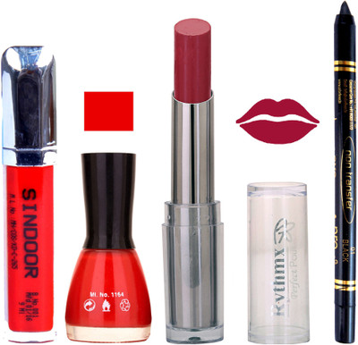 

Rythmx Lipstick Sindoor,Nail Polish,Black Kajal Makeup Pack Combo 650(Set of 4)