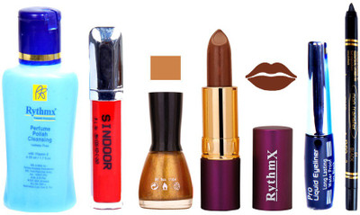 

Rythmx Lipstick ,Remover, Sindoor, Nail Polish,EyeLiner,Black Kajal, Makeup kit Combo 12101(Set of 6)