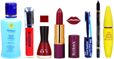 

Rythmx Lipstick ,Polish Remover, Sindoor, Nail Polish,EyeLiner,Black Kajal, Mascara, Makeup kit Combo 14083(Set of 7)