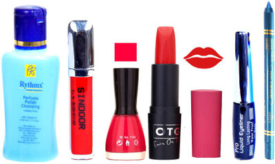 

Rythmx Remover, OTG Lipstick, Sindoor, Nail Polish,EyeLiner, Remover,Turqoise Blue Kajal, Makeup kit Combo 10052(Set of 6)