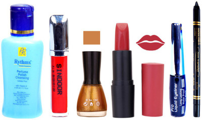 

Rythmx Remover, OTG Lipstick, Sindoor, Nail Polish,EyeLiner, Remover,Black Kajal, Makeup kit Combo 10098(Set of 6)