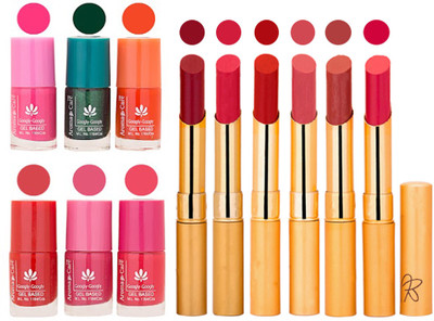 

Aroma Care Perfect Combo of Nail Polish and Rythm Lipstick Popular Shades in Wholesale Rate 2332017004(Set of 12)