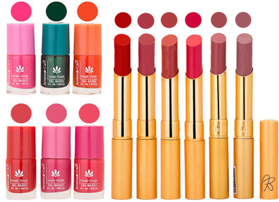 

Aroma Care Perfect Combo of Nail Polish and Rythm Lipstick Popular Shades in Wholesale Rate 2332017120(Set of 12)