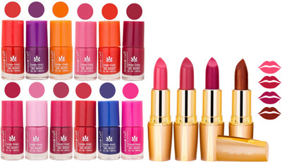 

Aroma Care 12 Piece Vibrant Color Nail Polish Combo Set With 4 Rythm Creamy Matte Lipstick Combo 13(Set of 16)