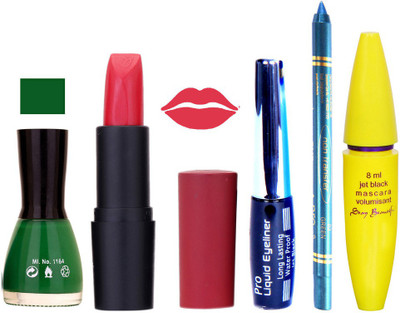 

Rythmx Lipstick, Nail Polish, Eyeliner,Turqoise Blue Kajal Makeup Combo Kit 1292(Set of 5)