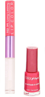 

Color Fever Long Lasting 4741603 Red Lipstick+Peach Nail Polish(Set of 2)