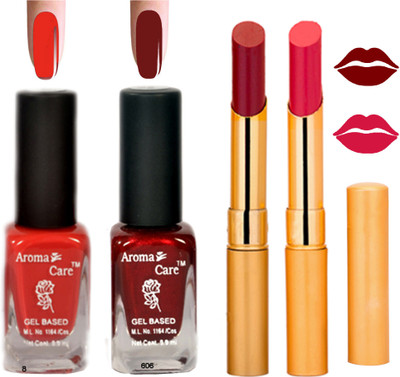 

Aroma Care Black Cap Nail Polish RHYTHM Pink Lipstick Combo 127(Set of 4)