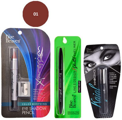 

Blue Heaven Line Design Sketch Eyeliner , Xpression Eye Shadow Pencil 01 & Innocence Kajal(Set of 3)
