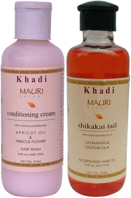 

Khadi Mauri Conditioning Cream Shampoo & Shikakai Hair Oil Combo Pack of 2 Ayurvedic Natural 210 ml each(Set of 2)