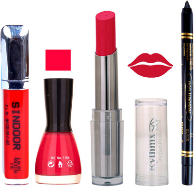 

Rythmx Lipstick Sindoor,Nail Polish,Black Kajal Makeup Pack Combo 625(Set of 4)