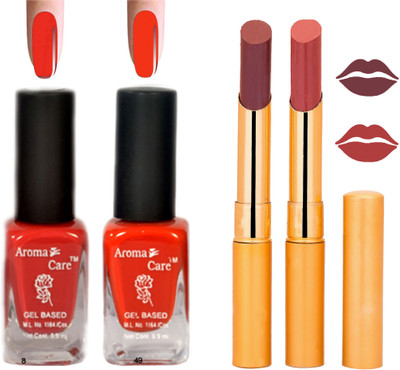

Aroma Care Black Cap Nail Polish RHYTHM Mauve Lipstick Combo 050(Set of 4)