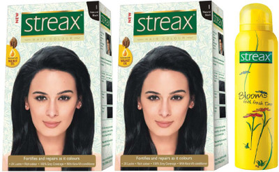 

Streax Natural Black 1 Hair Color and Blooms Deo(Set of 3)