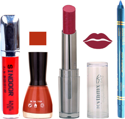 

Rythmx Lipstick Sindoor,Nail Polish,Turquois Blue Kajal Makeup Pack Combo 593(Set of 4)