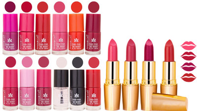 

Aroma Care 12 Piece Vibrant Color Nail Polish Combo Set With 4 Rythm Creamy Matte Lipstick Combo 29(Set of 16)