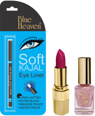

Blue Heaven Lipstick P 076, Nail Paint 999 & Kajal Liner Combo(Set of 3)