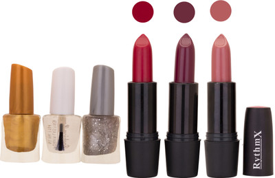 

Rythmx NEW NEON IMPORTANT NAIL POLISHES AND BLACK LIPSTICKS COMBO 060(Set of 6)