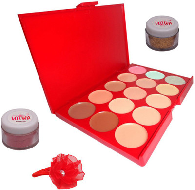 

Vozwa Maroon Shimmer Powder, Golden Glitter, 15 Shades Concealer and Band(Set of 4)