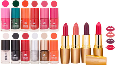 

Aroma Care 12 Piece Vibrant Color Nail Polish Combo Set With 4 Rythm Creamy Matte Lipstick Combo 114(Set of 16)