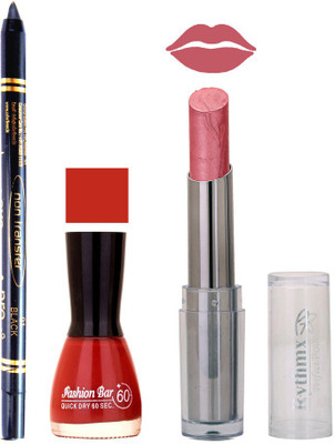 Rythmx Lipstick , Nail Polish And Stay On Black Kajal Makeup Combo 1011(Set of 3)