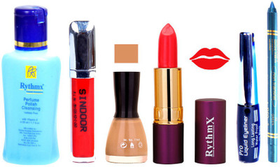 

Rythmx Lipstick ,Remover, Sindoor, Nail Polish,EyeLiner,Turqoise Blue Kajal, Makeup kit Combo 12057(Set of 6)
