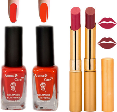 

Aroma Care Black Cap Nail Polish RHYTHM Red Lipstick Combo 014(Set of 4)