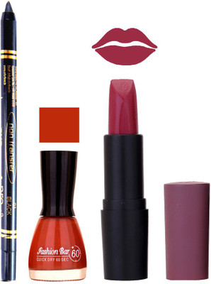 

Fashion Bar Nail Polish , OTG Lipstick , Black Kajal Combo 66(Set of 3)