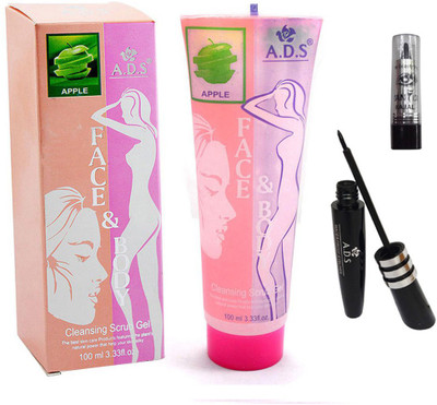 

ADS Cleansing Apple scrub gel / Kajal With Eye liner(Set of 3)