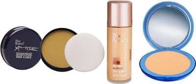 

Blue Heaven Xpression Pan Cake (71), Oil Free Foundation (Cream Beige) & Silk On Face Compact (Natural) Combo.(Set of 3)