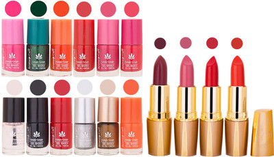 Aroma Care Lot of 12 Insta Dri Nail Polish and Creamy Matte Rythm Lipsticks Classic Combo Set 190(Set of 16)