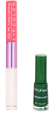 

Color Fever Long Lasting 4741626 Green Nail Polish+Peach Lipstick(Set of 2)
