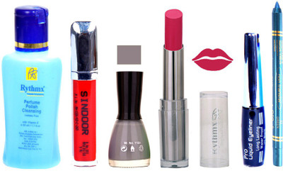

Rythmx Lipstick And Nail Polish + Eyliner + Sindoor + Remover + Kajal Makeup Combo Pack(Set of 6)