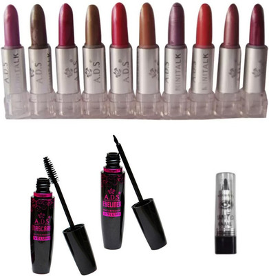 

ADS Mini Lipstick - B (Set of 10) / Mascara / Eyeliner / Kajal(Set of 4)