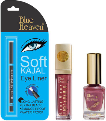 Blue Heaven Long Wear Lip Color, Xpression Nail Paint & Bh Kajal Liner Combo.(3 Items in the set) Blue Heaven Long Wear Lip Color, Xpression Nail Paint & Bh Kajal Liner Combo.(3 Items in the set)