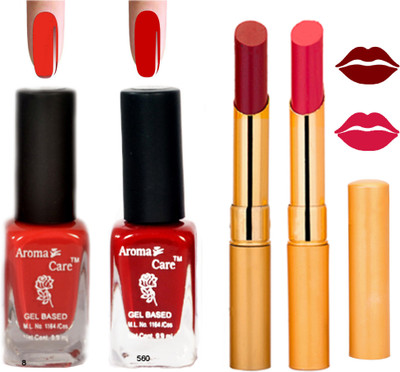 

Aroma Care Black Cap Nail Polish RHYTHM Pink Lipstick Combo 122(Set of 4)