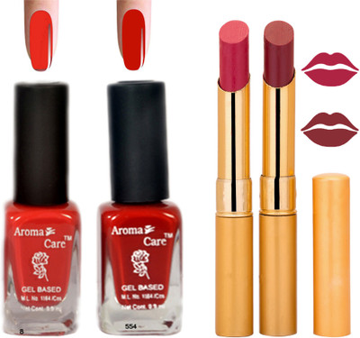 

Aroma Care Black Cap Nail Polish RHYTHM Red Lipstick Combo 011(Set of 4)