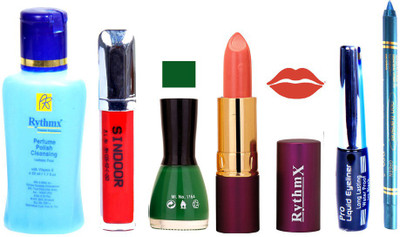 

Rythmx Lipstick ,Remover, Sindoor, Nail Polish,EyeLiner,Turqoise Blue Kajal, Makeup kit Combo 12045(Set of 6)